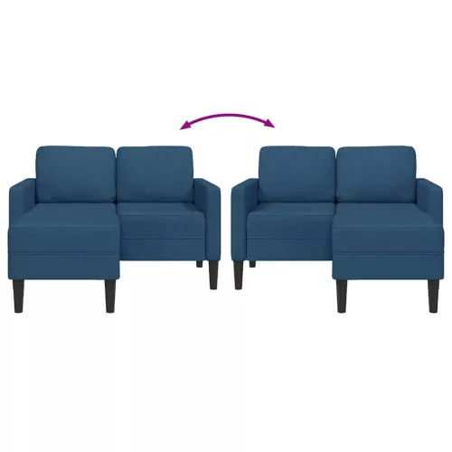 Kék anyagból 2 üléses kanapé L-alakú kanapéval 125 cm