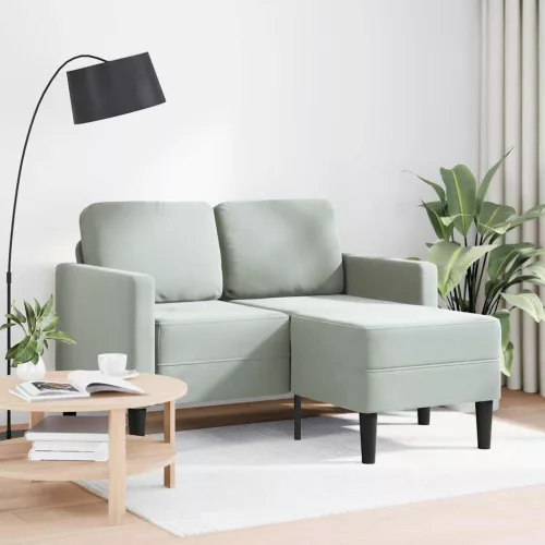 Világosszürke bársony 2 üléses kanapé L-alakú kanapéval 125 cm