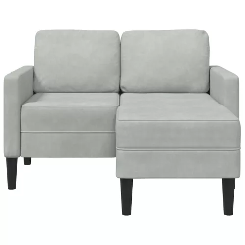 Világosszürke bársony 2 üléses kanapé L-alakú kanapéval 125 cm
