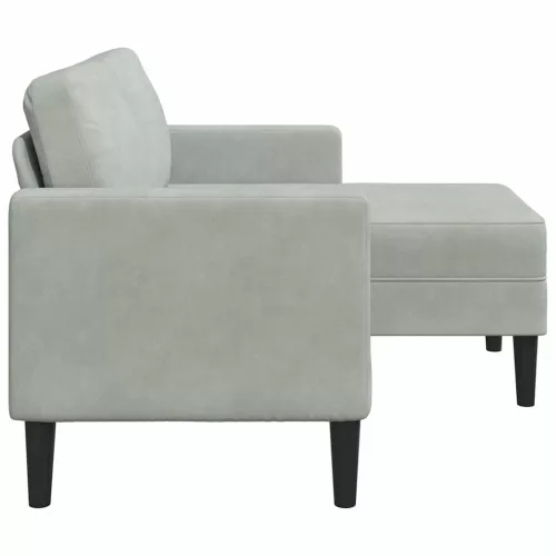 Világosszürke bársony 2 üléses kanapé L-alakú kanapéval 125 cm
