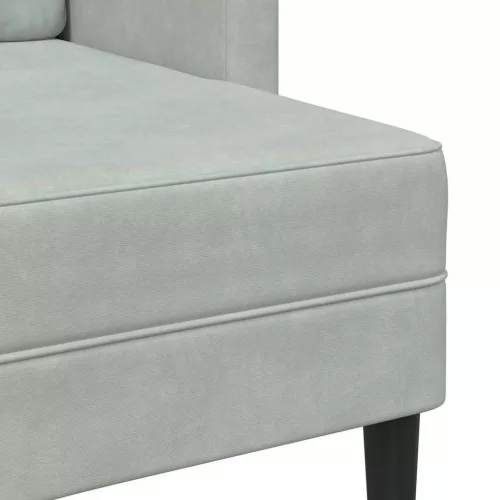 Világosszürke bársony 2 üléses kanapé L-alakú kanapéval 125 cm