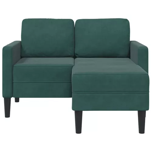 Sötétzöld bársony 2 üléses kanapé L-alakú kanapéval 125 cm