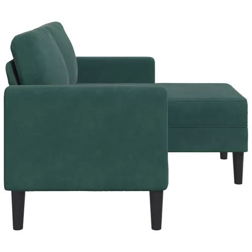 Sötétzöld bársony 2 üléses kanapé L-alakú kanapéval 125 cm