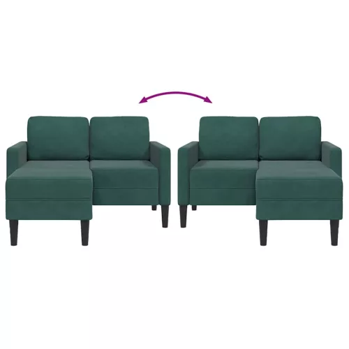 Sötétzöld bársony 2 üléses kanapé L-alakú kanapéval 125 cm