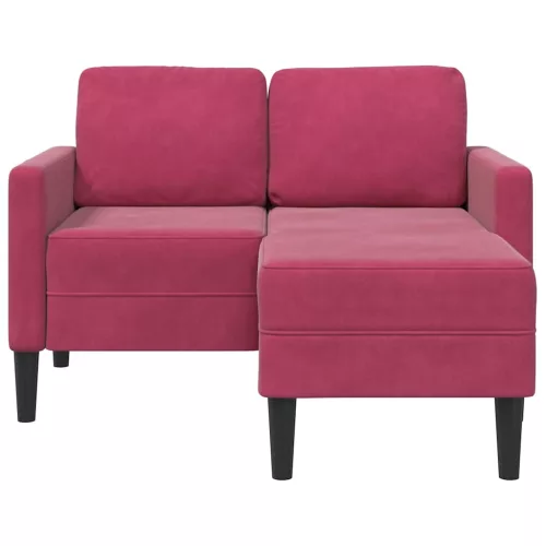 Borvörös bársony 2 üléses kanapé L-alakú kanapéval 125 cm