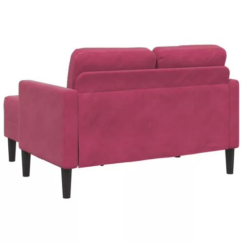 Borvörös bársony 2 üléses kanapé L-alakú kanapéval 125 cm