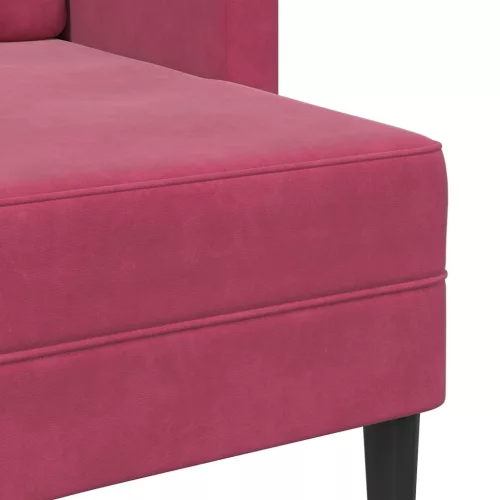 Borvörös bársony 2 üléses kanapé L-alakú kanapéval 125 cm