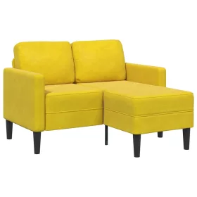   Sárga bársony 2 üléses kanapé L-alakú kanapéval 125 cm