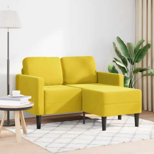 Sárga bársony 2 üléses kanapé L-alakú kanapéval 125 cm