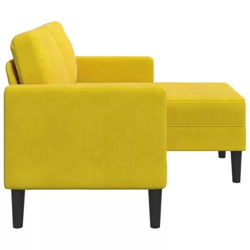 Sárga bársony 2 üléses kanapé L-alakú kanapéval 125 cm
