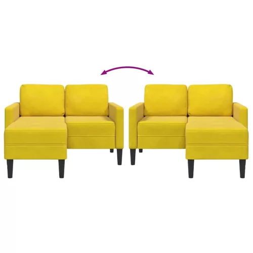 Sárga bársony 2 üléses kanapé L-alakú kanapéval 125 cm