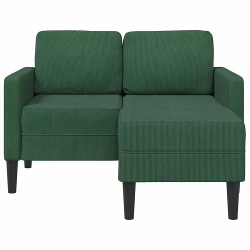Sötét zöld vászon 2 üléses kanapé L-alakú kanapéval 125 cm