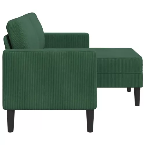 Sötét zöld vászon 2 üléses kanapé L-alakú kanapéval 125 cm