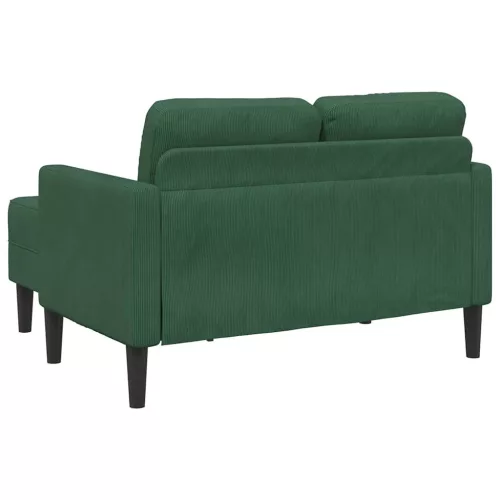 Sötét zöld vászon 2 üléses kanapé L-alakú kanapéval 125 cm