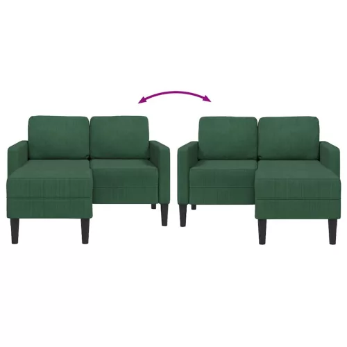 Sötét zöld vászon 2 üléses kanapé L-alakú kanapéval 125 cm