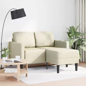   Krémszínű műbőr 2 üléses kanapé L-alakú kanapéval 125 cm