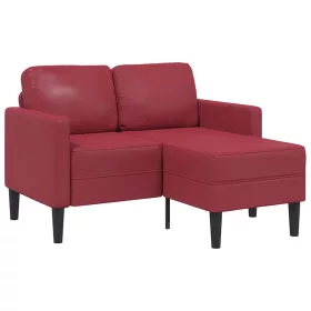   Borvörös műbőr 2 üléses kanapé L-alakú kanapéval 125 cm