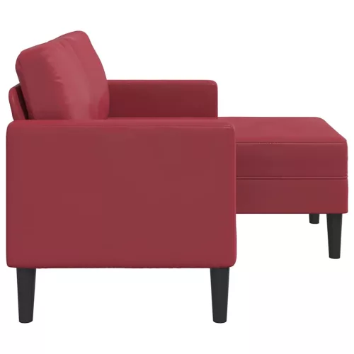 Borvörös műbőr 2 üléses kanapé L-alakú kanapéval 125 cm