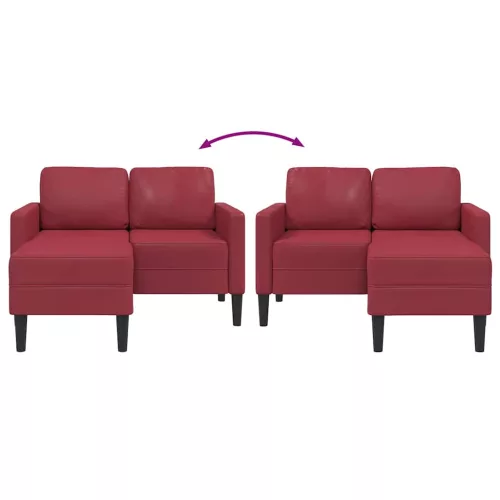 Borvörös műbőr 2 üléses kanapé L-alakú kanapéval 125 cm