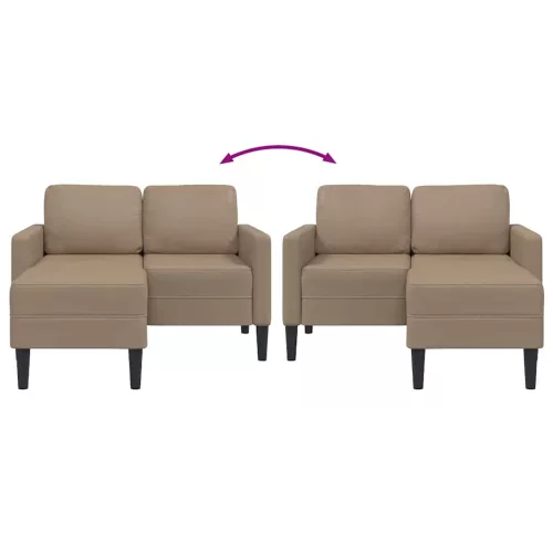Cappuccino műbőr 2 üléses kanapé L-alakú kanapéval 125 cm