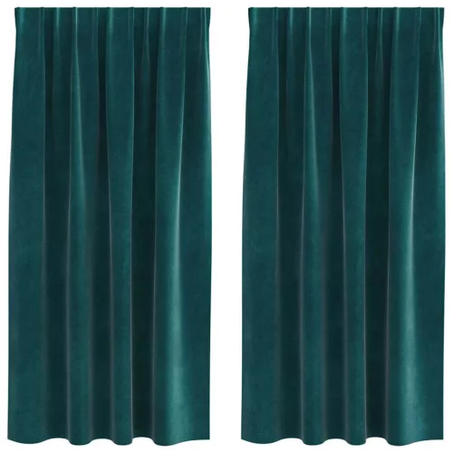 Függönyök függönyökkel 2 pcs Sötétzöld 140 x 175 cm Bársony