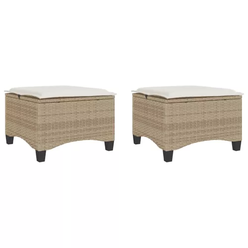 2 db bézs polirattan kerti székek párnákkal 55x55x36 cm