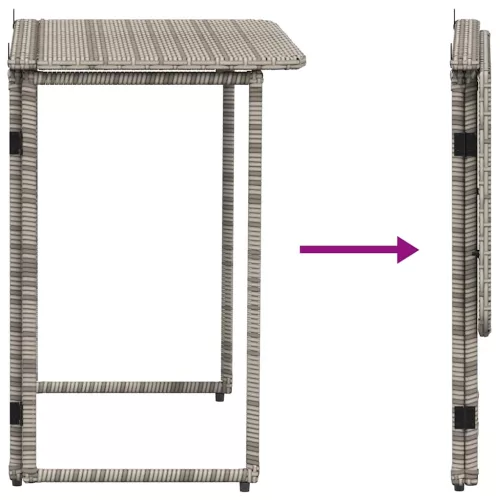 Szürke polyrattan összecsukható kerti asztal 90x51x75 cm
