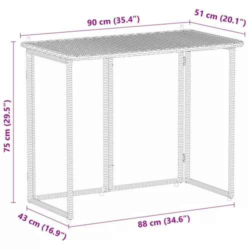 Bézs polyrattan összecsukható kerti asztal 90x51x75 cm