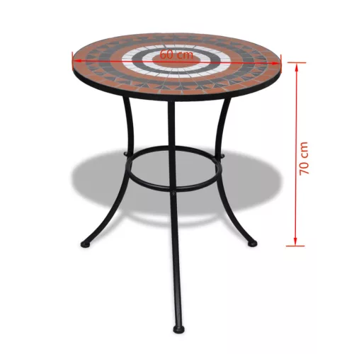 Terrakotta és fehér mozaik bisztró asztal 60 cm
