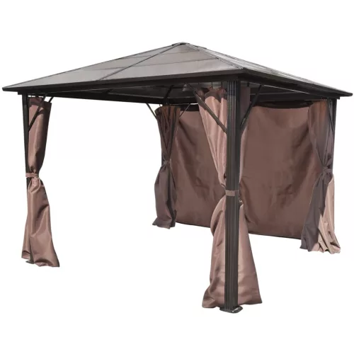 Alumínium kerti pavilon barna függönnyel 300 x 300 cm