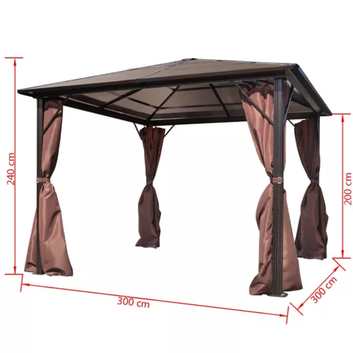 Alumínium kerti pavilon barna függönnyel 300 x 300 cm