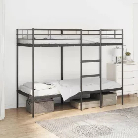 Fekete acél emeletes ágy matrac nélkül 75 x 190 cm