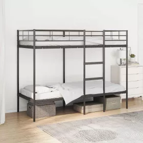 Fekete acél emeletes ágy matrac nélkül 80 x 200 cm