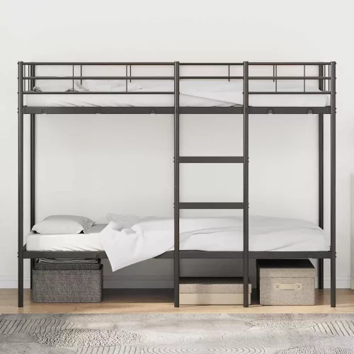 Fekete acél emeletes ágy matrac nélkül 80 x 200 cm