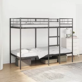 Fekete acél emeletes ágy matrac nélkül 90 x 190 cm