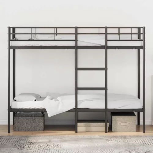 Fekete acél emeletes ágy matrac nélkül 90 x 200 cm