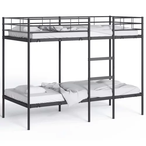 Fekete acél emeletes ágy matrac nélkül 90 x 200 cm