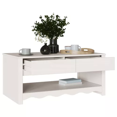 Dohányzóasztal Drammen Fehér 99 x 55 x 45 cm Tömör fenyőfa