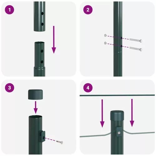 Kerítoszlopok 13 pcs Zöld Ø32mm 170 cm Horganyzott acél