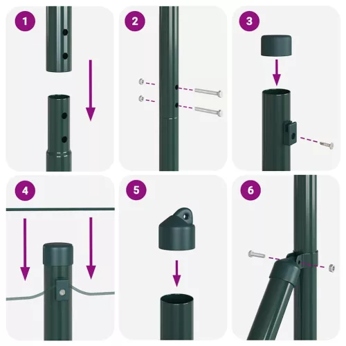 Kerítoszlopok 13 pcs Zöld Ø32mm 160 cm Horganyzott acél