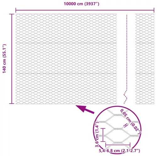 Hexagon kerítés Ezüst 1.4 x 100 m Horganyzott acél