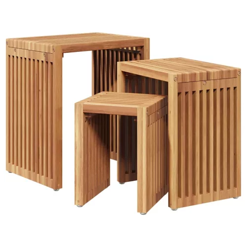 Fészek Oldalasztalok 3 pcs Barna 33 x 44,5 x 51 cm Tömör tíkfa