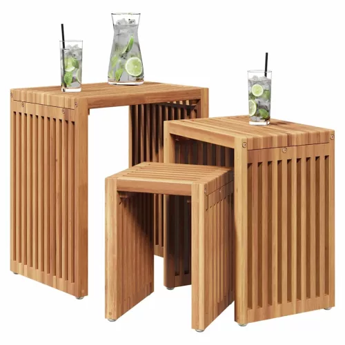 Fészek Oldalasztalok 3 pcs Barna 33 x 44,5 x 51 cm Tömör tíkfa