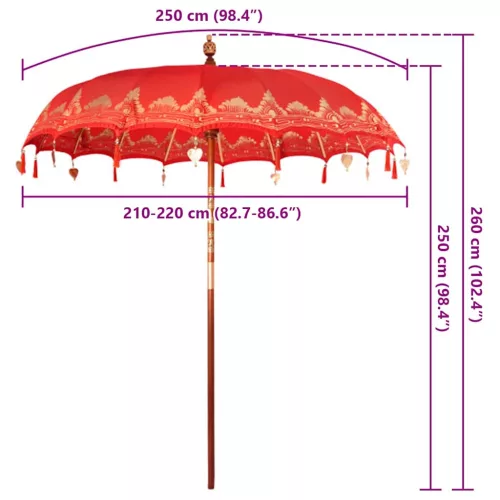 Balinéz Napernyő Piros (210-220) x 260 cm Pamut és tömör fa