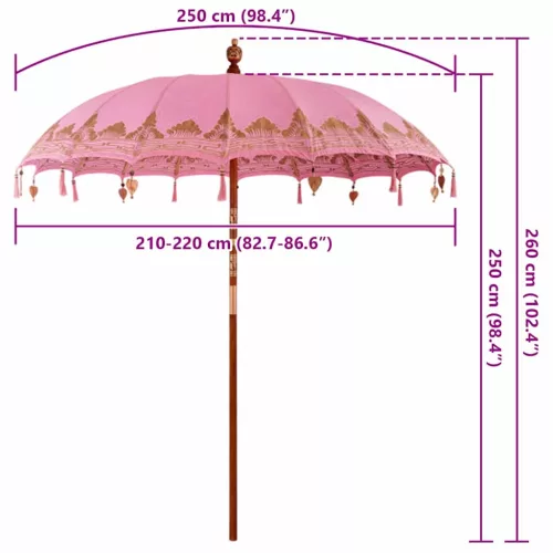 Balinéz Napernyő Rózsaszín (210-220) x 260 cm Pamut és tömör fa