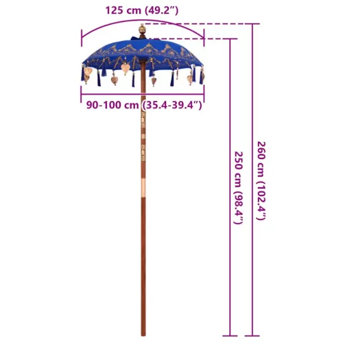 Balinéz Napernyő Kék (90-100) x 260 cm Pamut és tömör fa