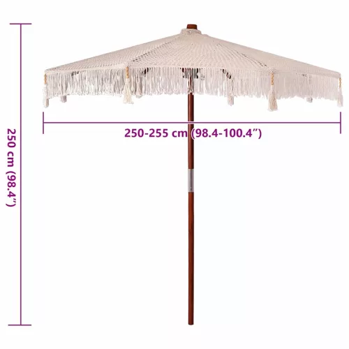 Napernyő Krém (250-255) x 250 cm Pamut és tömör fa