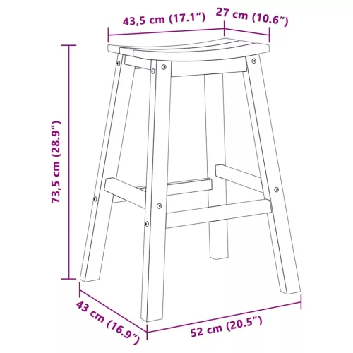 Bárszék 2 pcs Fekete 52 x 43 x 73.5cm HDPE