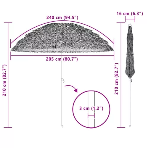 Tengerparti napernyő Barna Ø 206 x 209.5 cm Acél