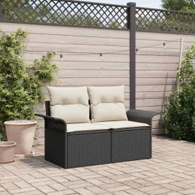 Kerti kanapé párnával Fekete 141 x 62 x 69 cm polirattan